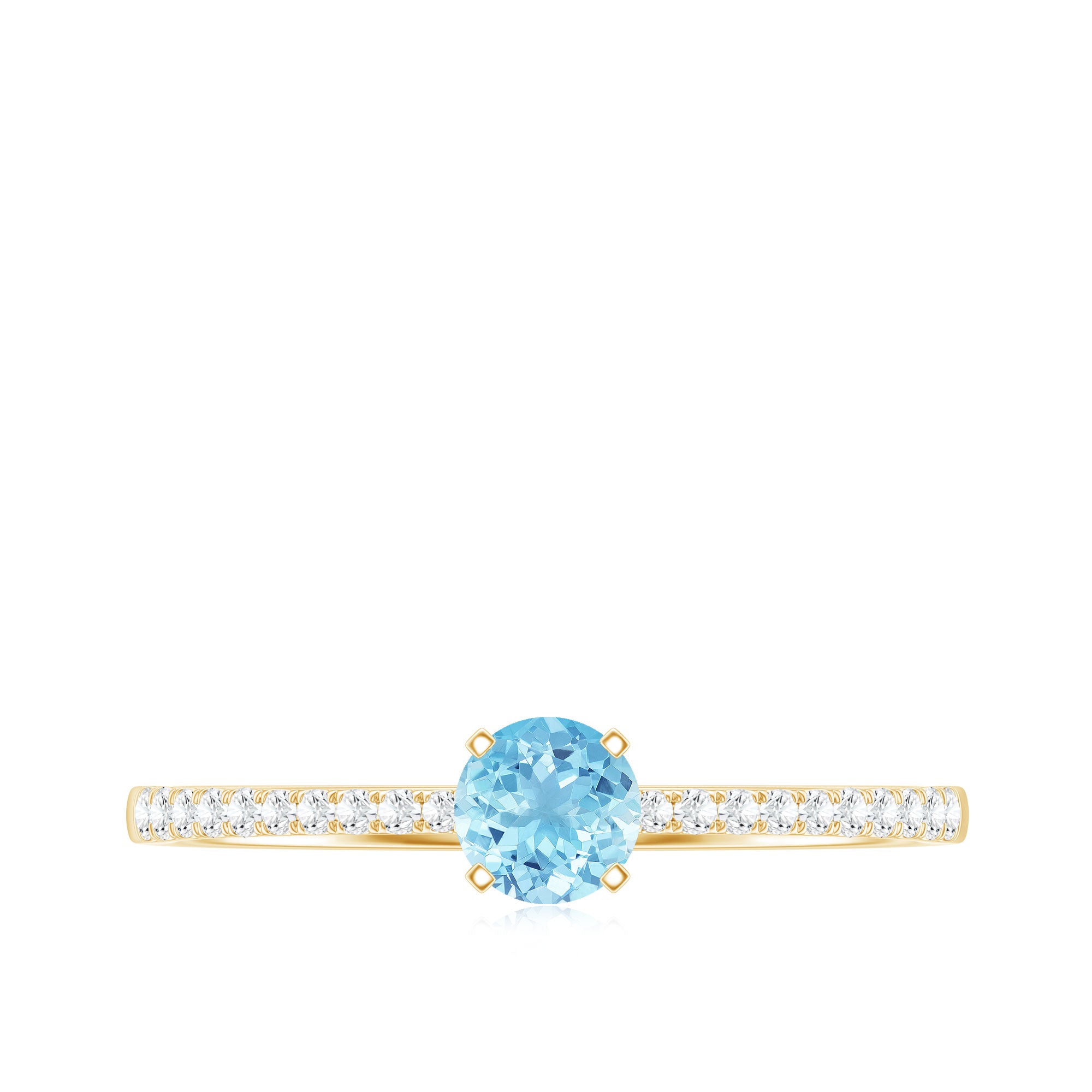 Natural Aquamarine Promise Ring with Diamond Side Stones AAA - Rosec Jewels
