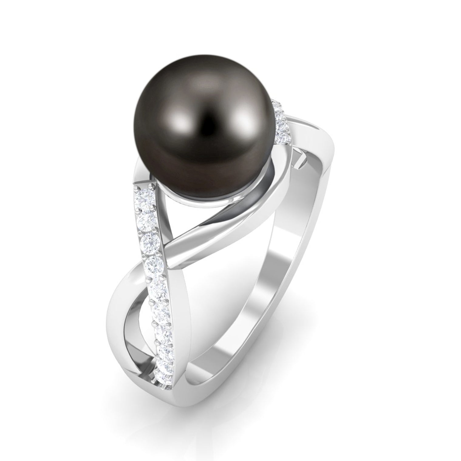 Rosec Jewels-Tahitian Pearl Crossover Diamond Infinity Engagement Ring