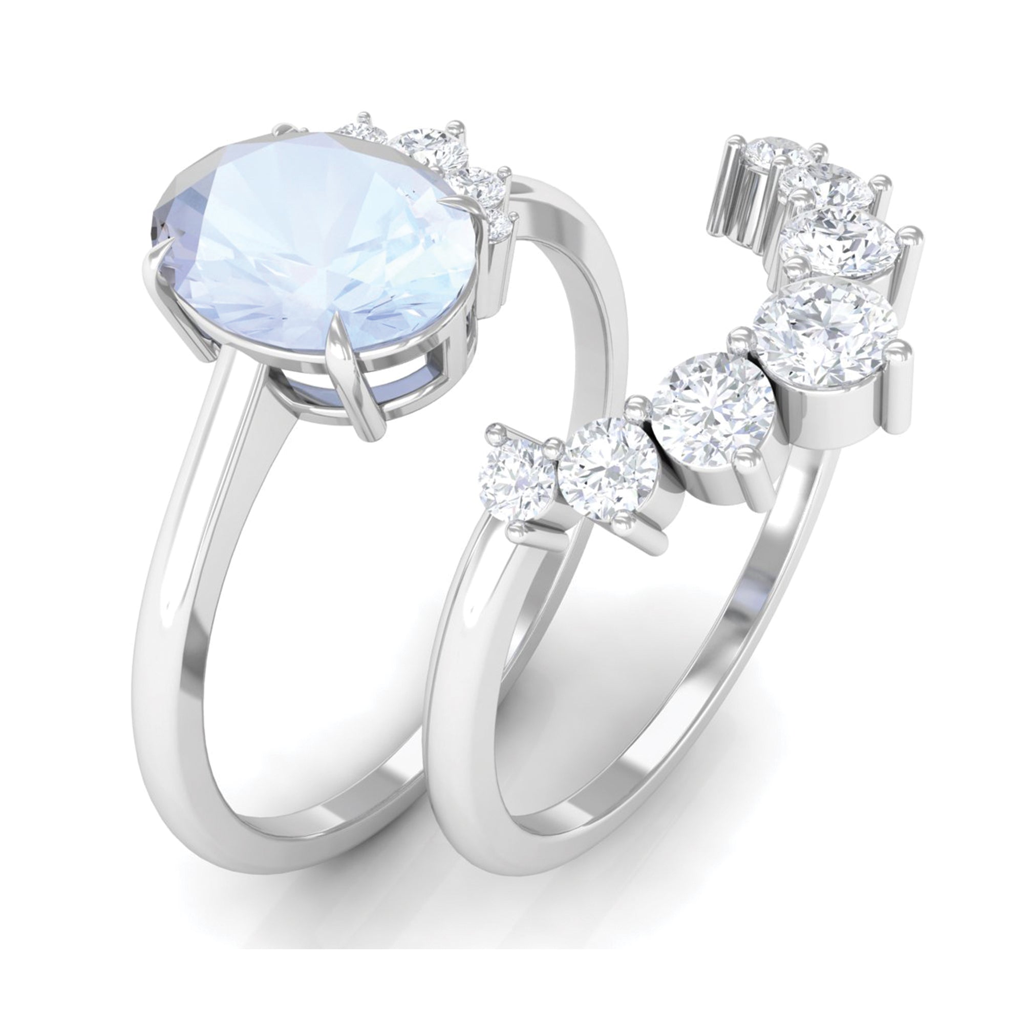 1.25 CT Moonstone and Diamond Engagement Enhancer Ring Set AAA - Rosec Jewels
