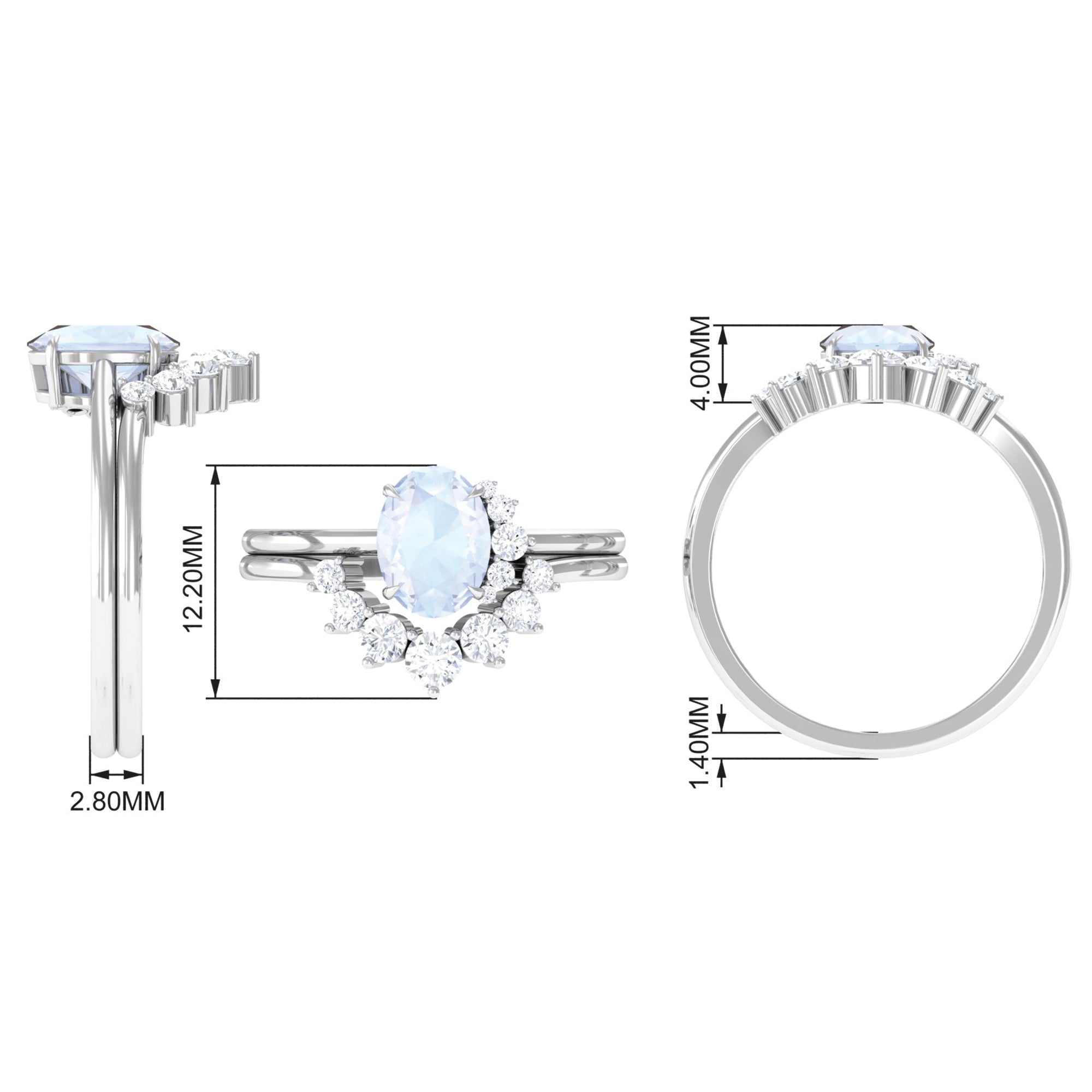 1.25 CT Moonstone and Diamond Engagement Enhancer Ring Set AAA - Rosec Jewels