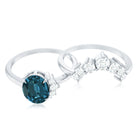 Rosec Jewels-Oval London Blue Topaz and Diamond Designer Ring Set