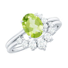 Rosec Jewels-Real 1 Carat Oval Peridot Engagement Ring with Diamond Wedding Band