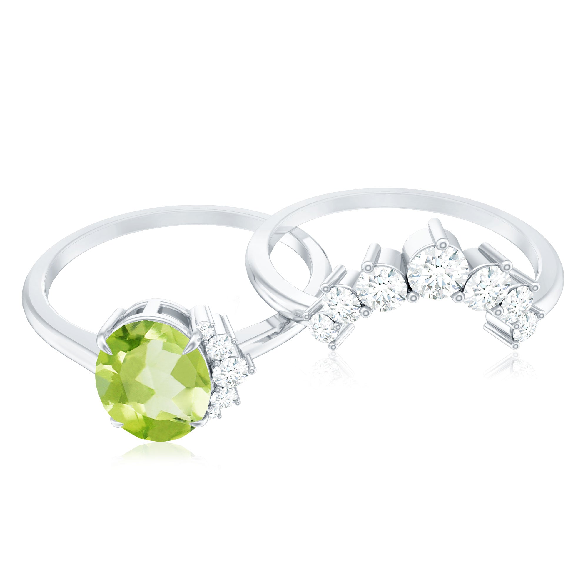 Rosec Jewels-Real 1 Carat Oval Peridot Engagement Ring with Diamond Wedding Band