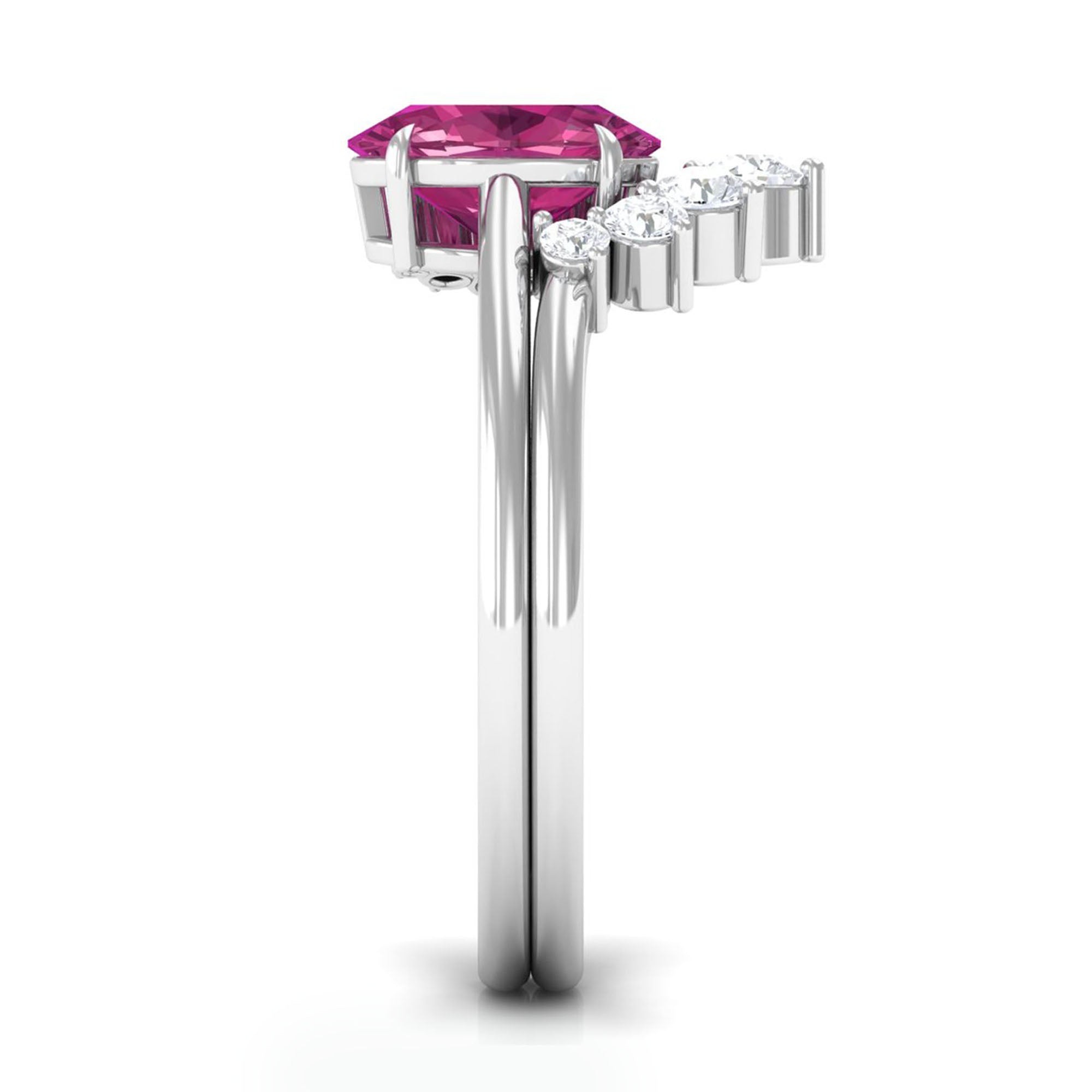 1 Carat Oval Pink Tourmaline and Diamond Wedding Ring Set AAA - Rosec Jewels
