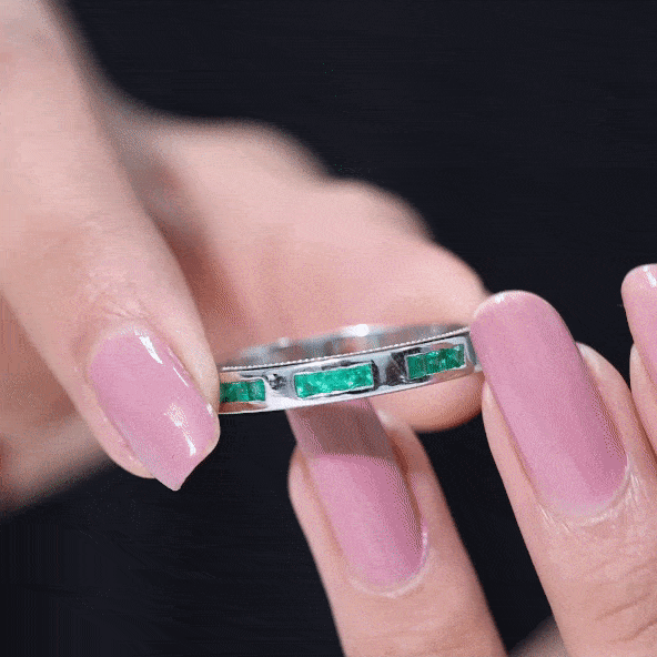 Princess Cut Emerald Mens Wedding Band in Channel Setting AAA - Rosec Jewels