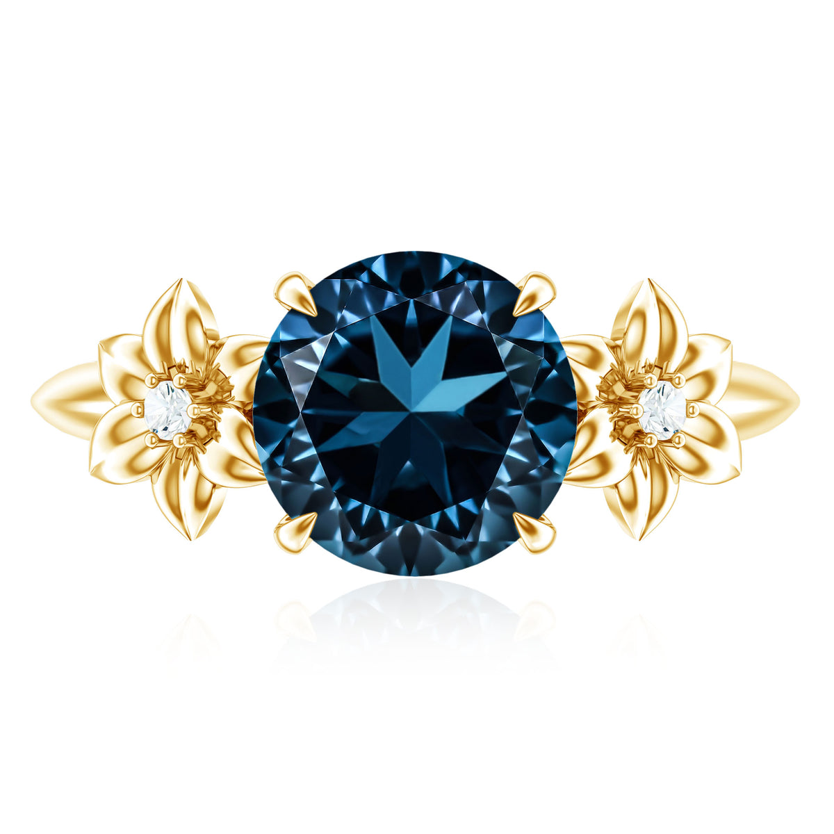 2 Carat Round London Blue Topaz Solitaire Floral Engagement Ring AAA - Rosec Jewels