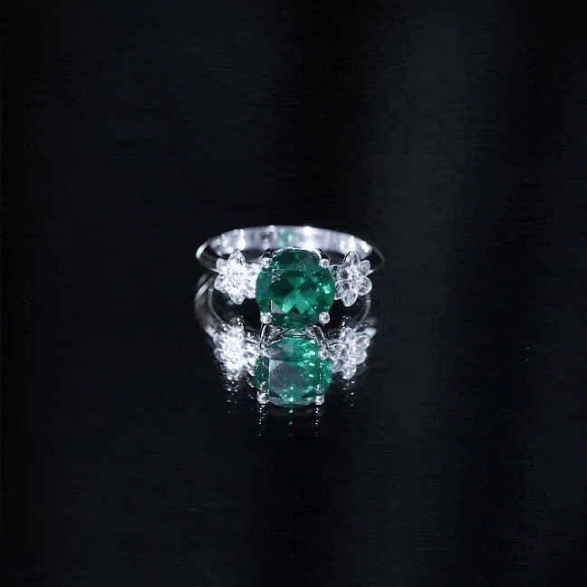 Certified Lab Grown Emerald Flower Engagement Ring with Diamond AAAA - Rosec Jewels