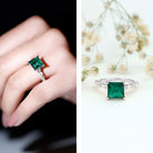 Rosec Jewels-8 MM Solitaire Lab Emerald Princess Cut Engagement Ring with Moissanite