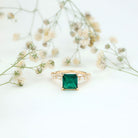 Rosec Jewels-8 MM Solitaire Lab Emerald Princess Cut Engagement Ring with Moissanite