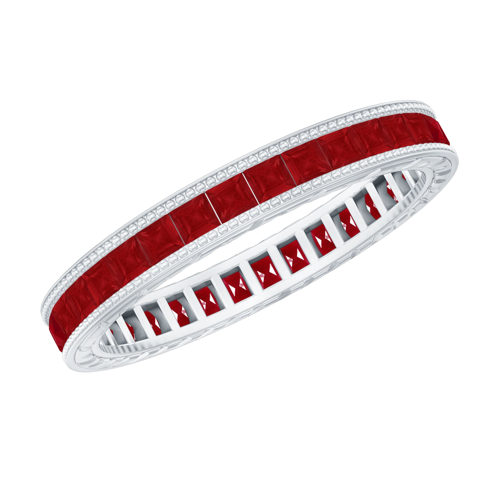 Rosec Jewels-Genuine 1.7 Carat Princess Cut Ruby Eternity Wedding Ring for Women