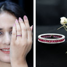 Rosec Jewels-Genuine 1.7 Carat Princess Cut Ruby Eternity Wedding Ring for Women