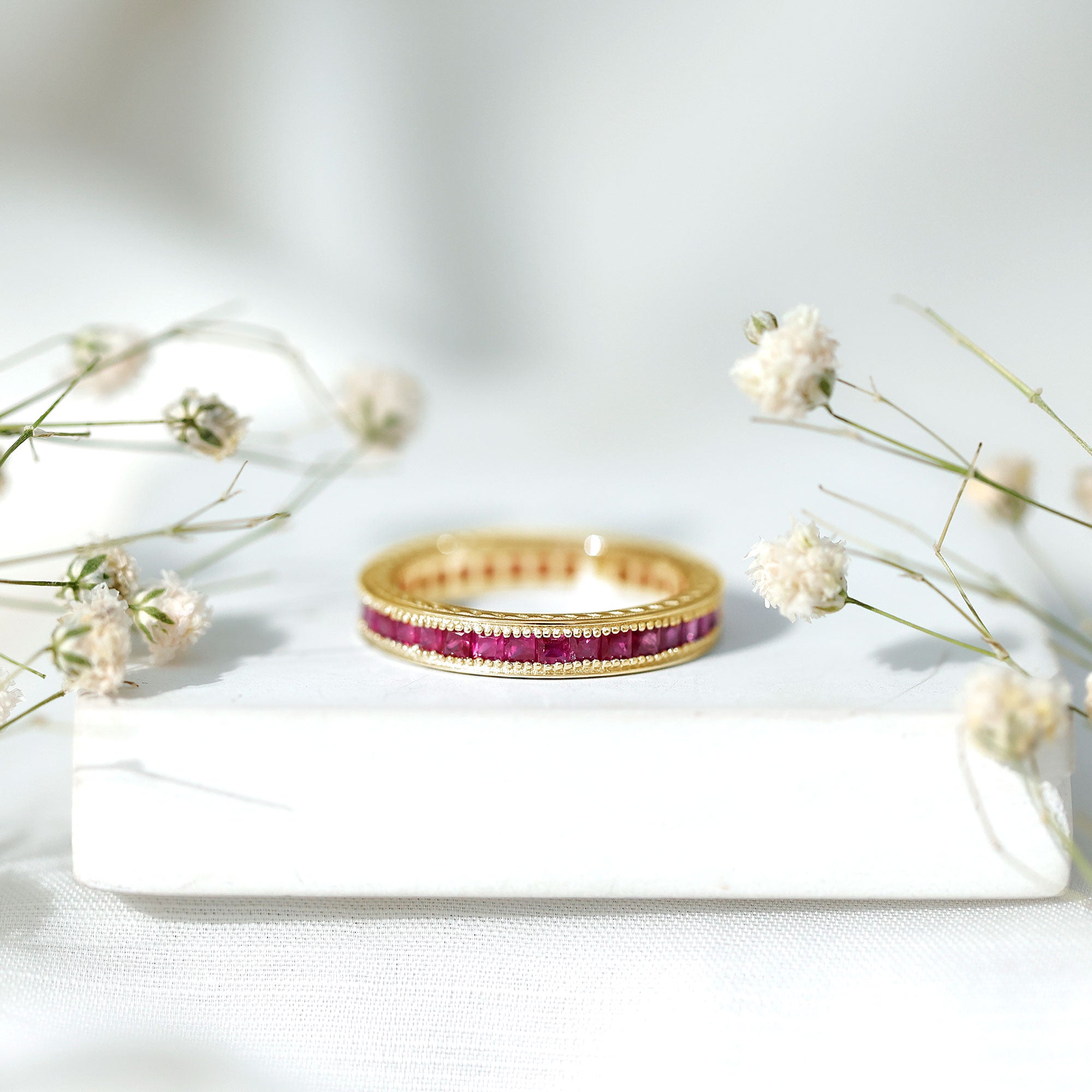 Rosec Jewels-Genuine 1.7 Carat Princess Cut Ruby Eternity Wedding Ring for Women