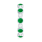 Bezel Set Round Emerald and Diamond Eternity Wedding Band AAA - Rosec Jewels