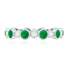 Bezel Set Round Emerald and Diamond Eternity Wedding Band AAA - Rosec Jewels