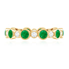 Bezel Set Round Emerald and Diamond Eternity Wedding Band AAA - Rosec Jewels