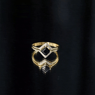 Rosec Jewels-Real Black Onyx and Diamond Princess Cut Engagement Ring With Ring Guard