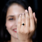 Rosec Jewels-Real Black Onyx and Diamond Princess Cut Engagement Ring With Ring Guard