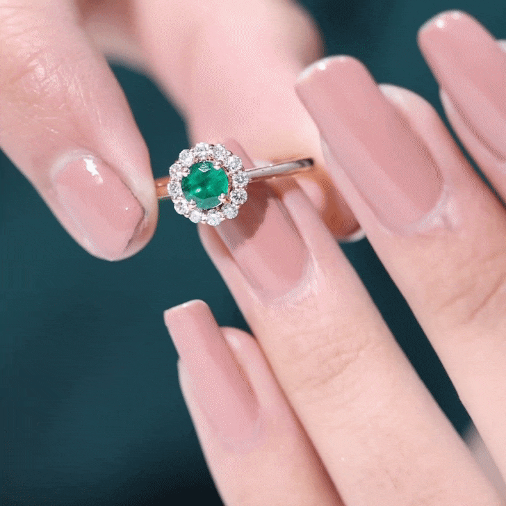 Rosec Jewels-Round Emerald and Diamond Classic Engagement Ring