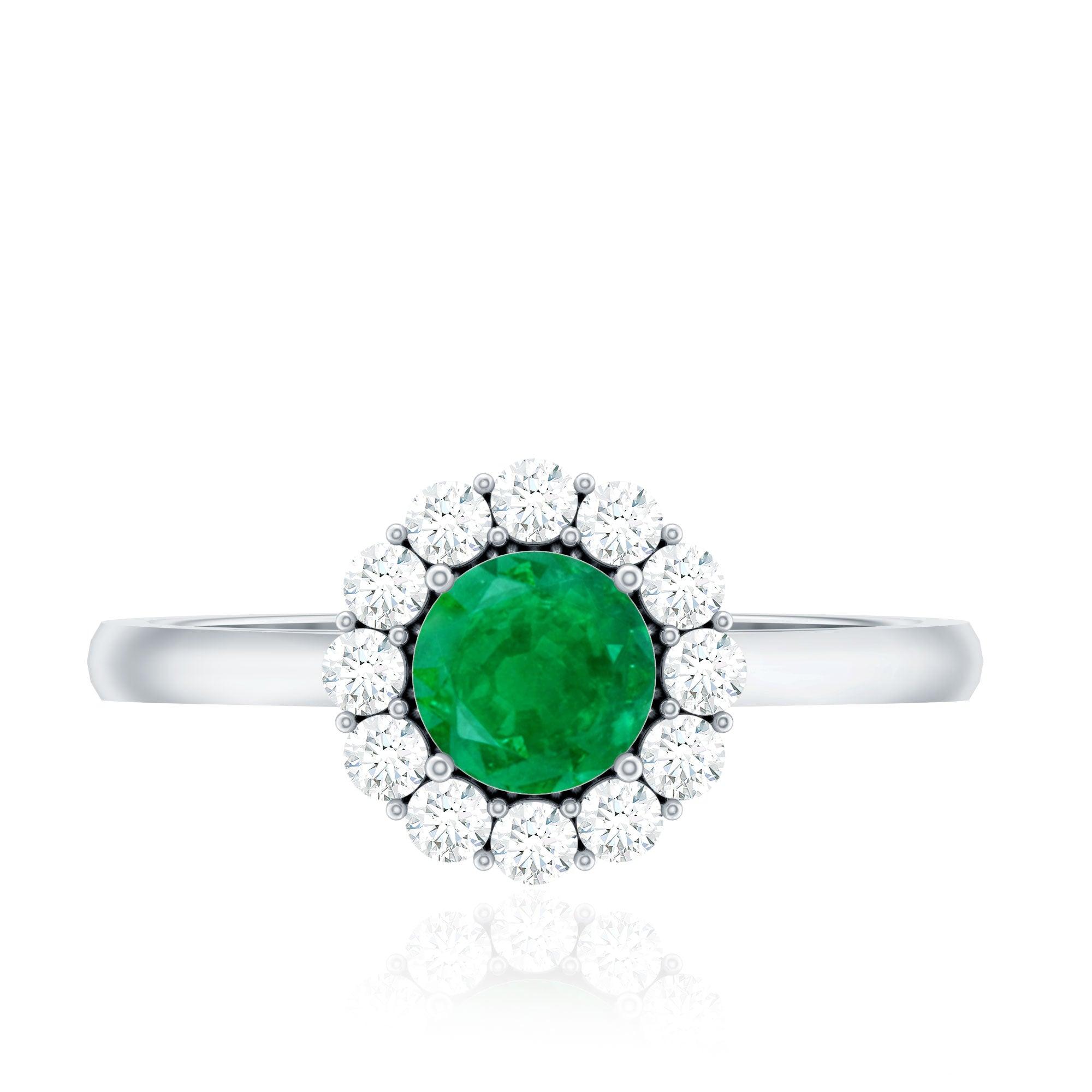 Rosec Jewels-Round Emerald and Diamond Classic Engagement Ring