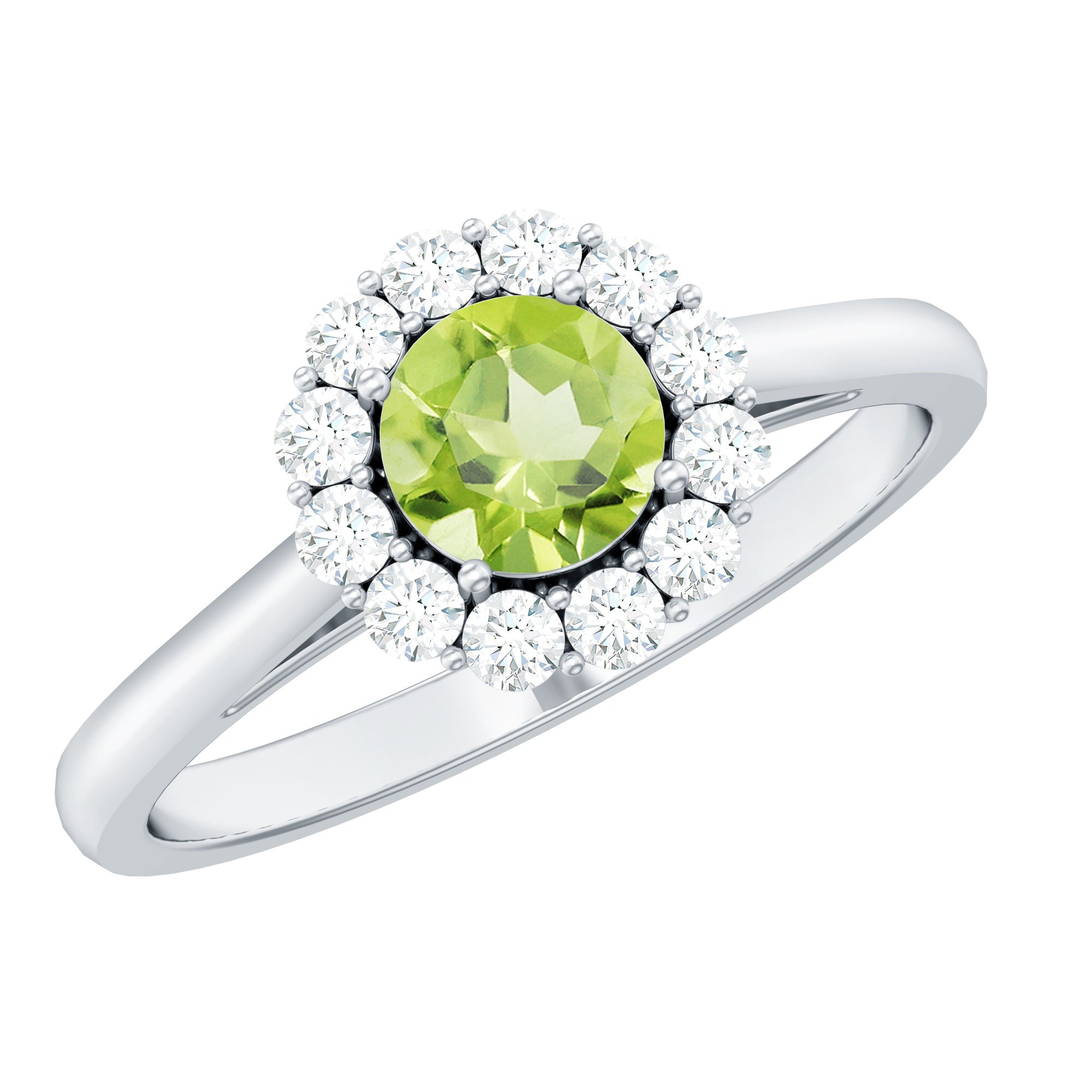 Natural Half Carat Peridot Engagement Ring with Diamond Halo AAA - Rosec Jewels