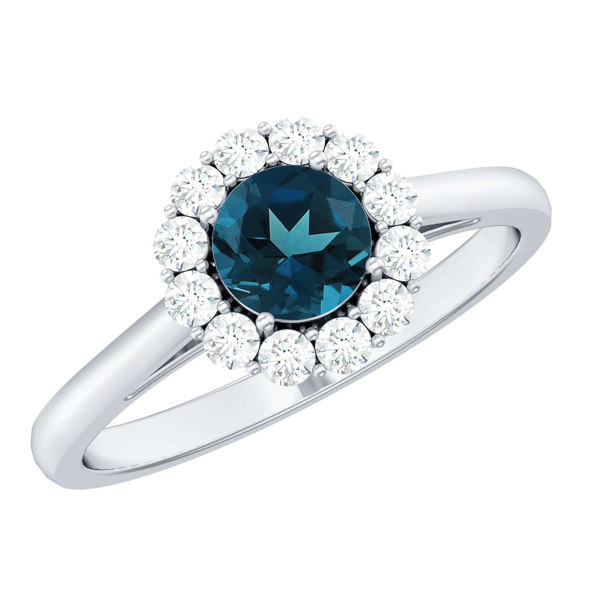 Rosec Jewels-Certified London Blue Topaz and Diamond Halo Engagement Ring