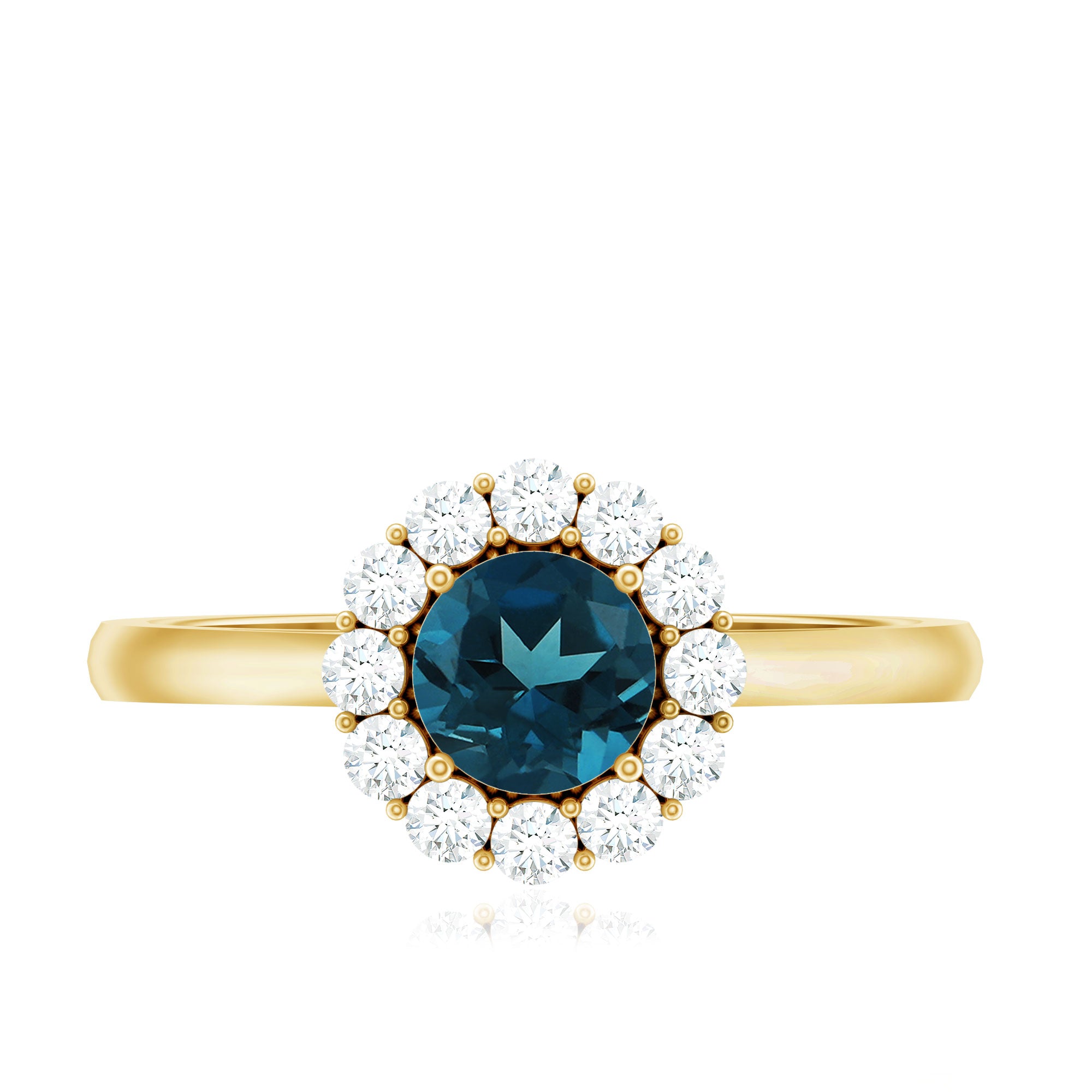 Rosec Jewels-Certified London Blue Topaz and Diamond Halo Engagement Ring