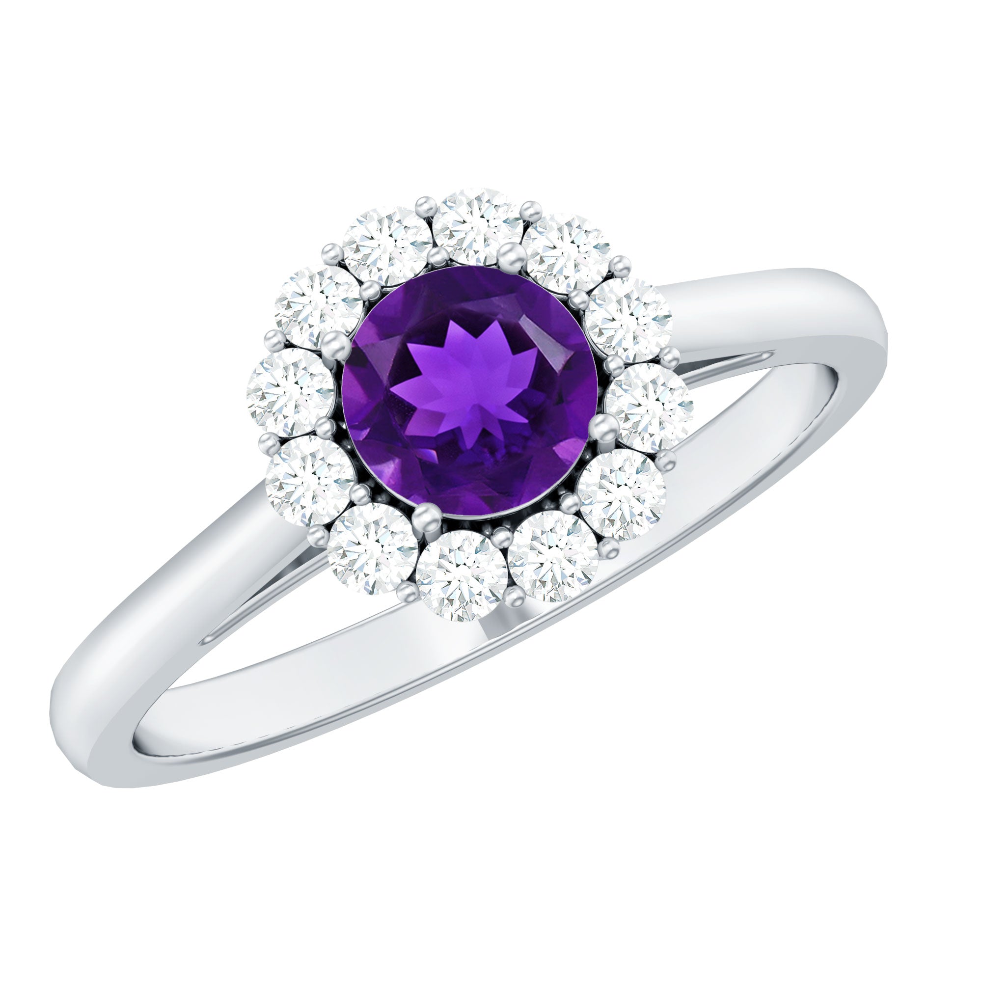 Natural Amethyst Engagement Ring with Diamond Halo for Women AAA - Rosec Jewels