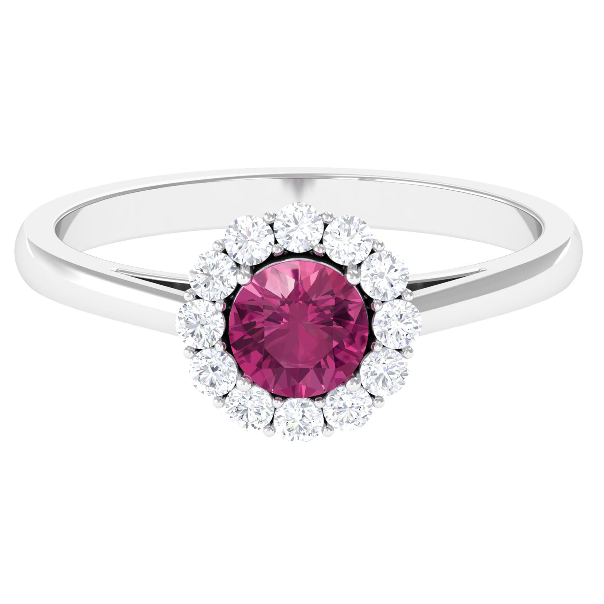 0.75 CT Pink Tourmaline and Diamond Floating Halo Engagement Ring AAA - Rosec Jewels