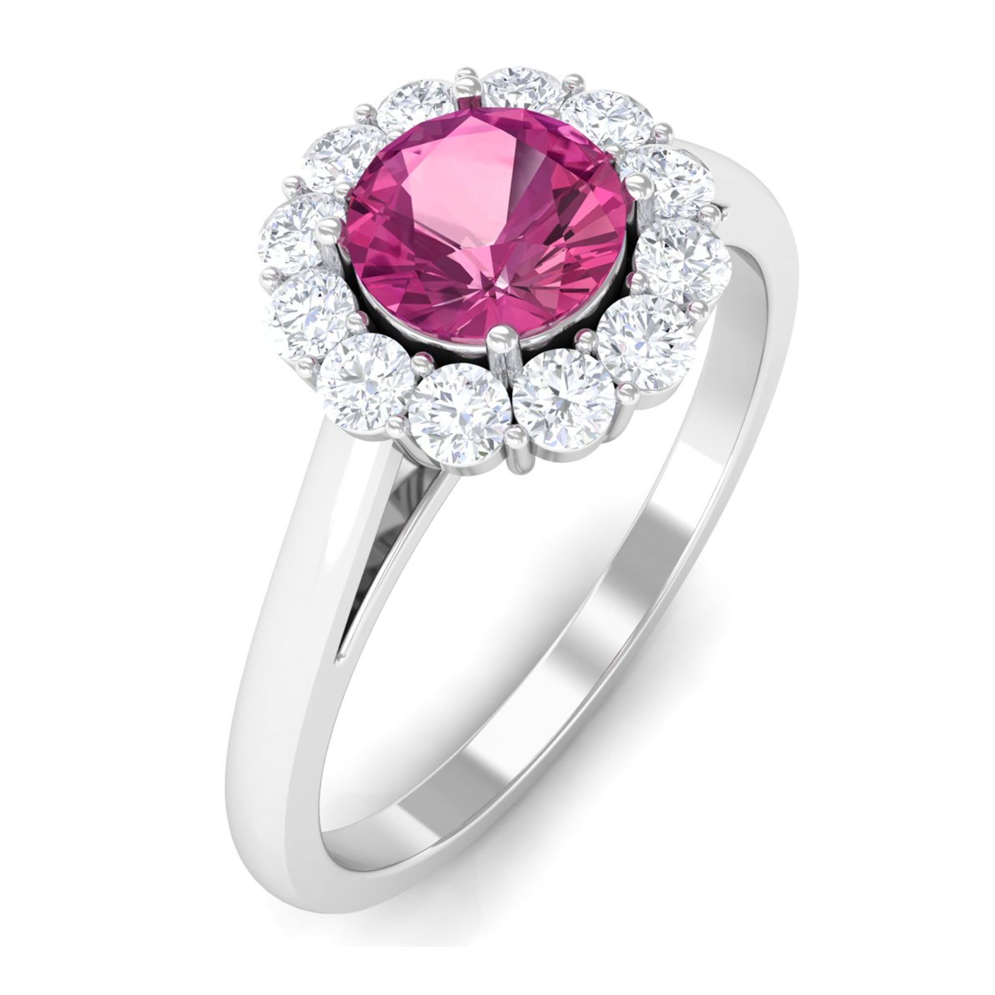 0.75 CT Pink Tourmaline and Diamond Floating Halo Engagement Ring AAA - Rosec Jewels