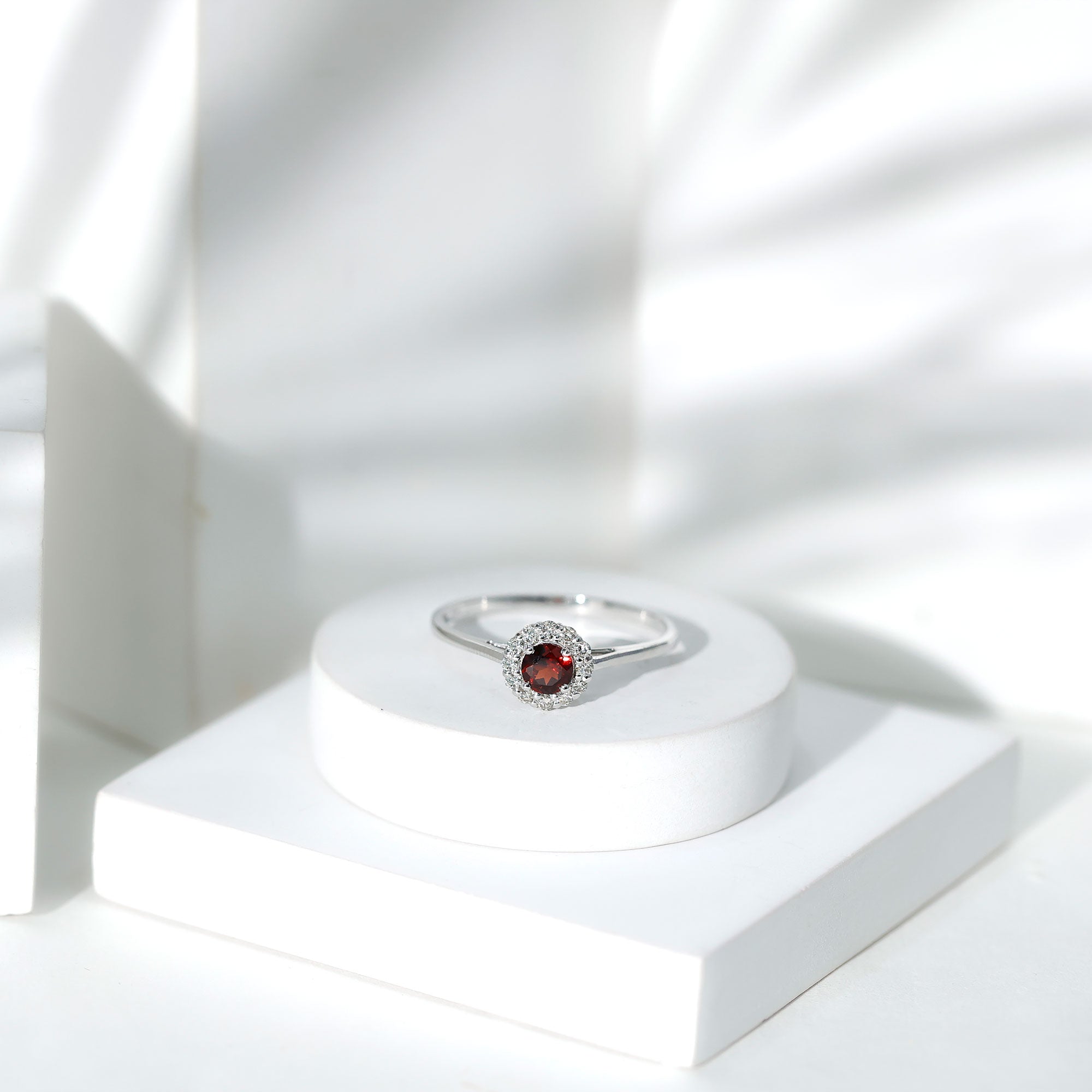 Certified Real 8 mm Garnet Engagement Ring with Diamond Halo AAA - Rosec Jewels
