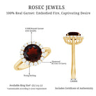 Certified Real 8 mm Garnet Engagement Ring with Diamond Halo AAA - Rosec Jewels