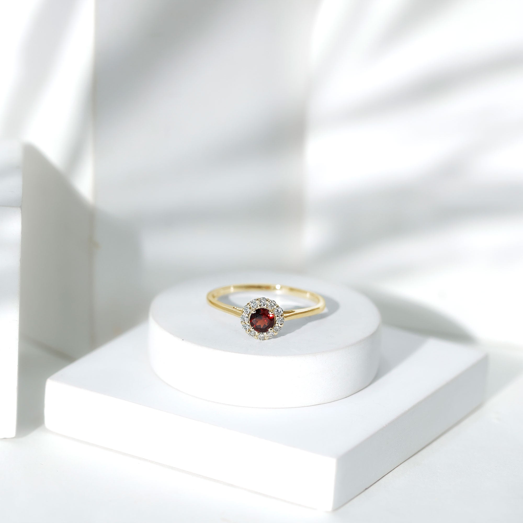 Certified Real 8 mm Garnet Engagement Ring with Diamond Halo AAA - Rosec Jewels