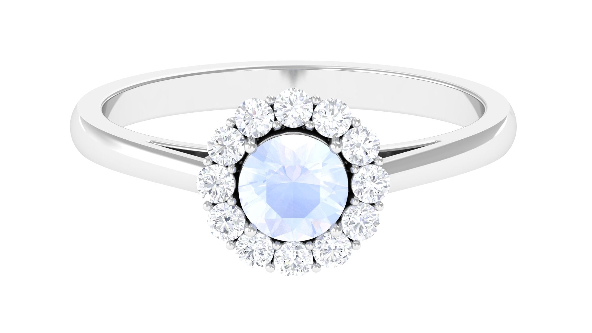 1 CT Moonstone and Diamond Floating Halo Engagement Ring AAA - Rosec Jewels