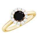Rosec Jewels-Minimalist Black Spinel Engagement Ring with Diamond Halo