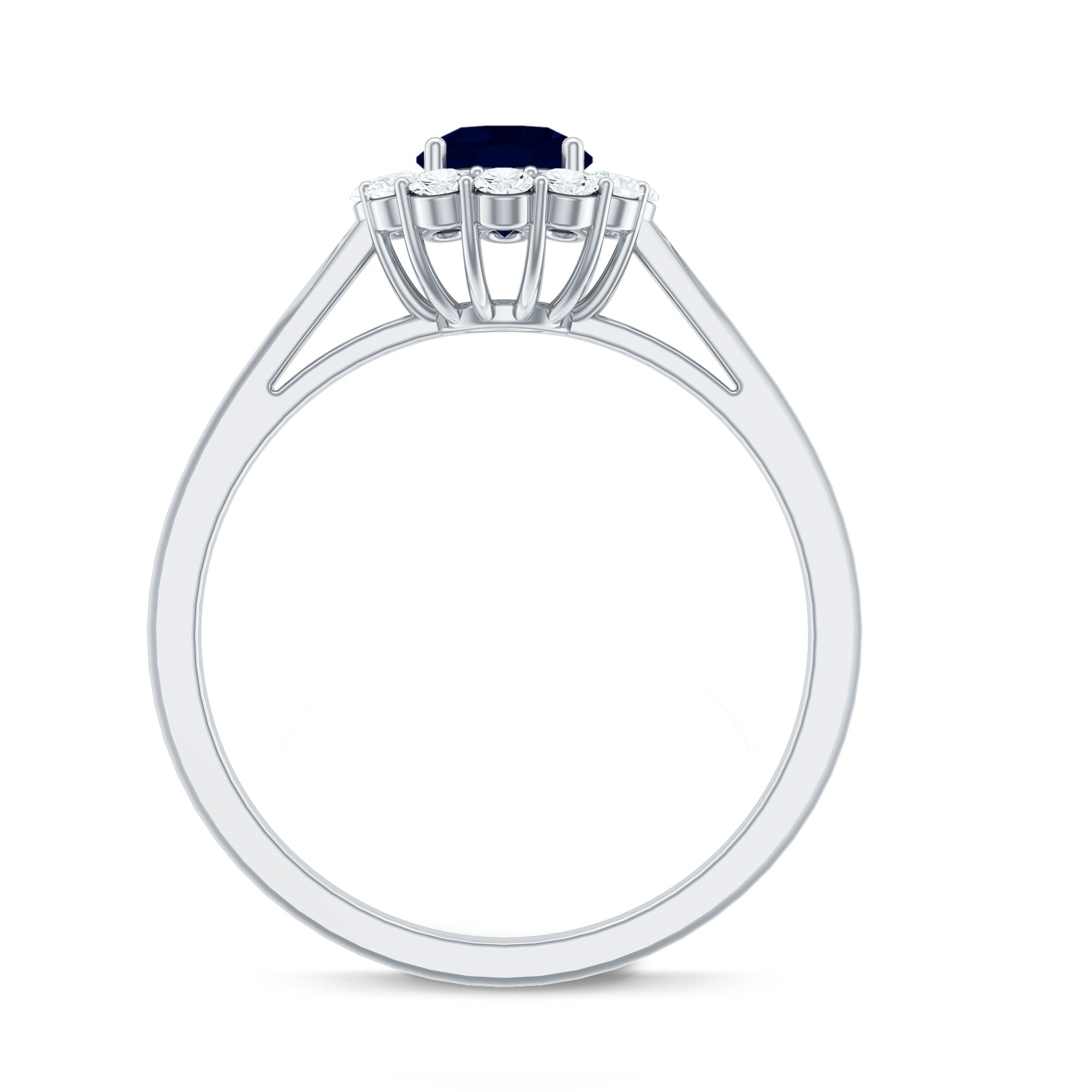 Rosec Jewels-Genuine 0.9 Carat Blue Sapphire and Diamond Round Halo Engagement Ring