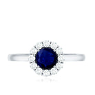 Rosec Jewels-Genuine 0.9 Carat Blue Sapphire and Diamond Round Halo Engagement Ring