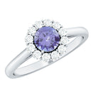 Genuine Tanzanite Classic Engagement Ring with Diamond Halo AAA - Rosec Jewels