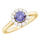 Genuine Tanzanite Classic Engagement Ring with Diamond Halo AAA - Rosec Jewels