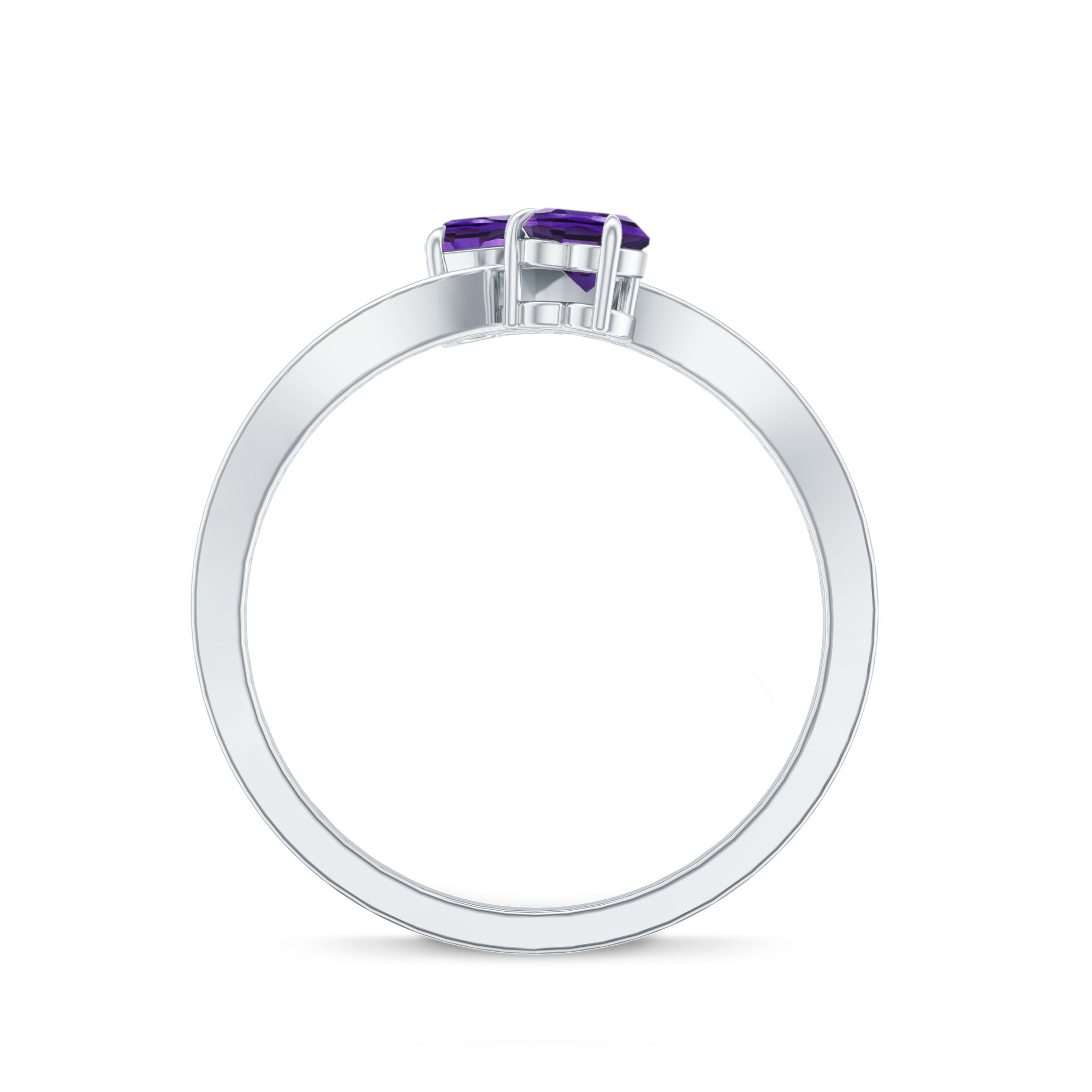Natural Heart Shape Amethyst Toi Et Moi Engagement Ring with Diamond AAA - Rosec Jewels
