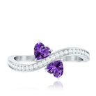 Natural Heart Shape Amethyst Toi Et Moi Engagement Ring with Diamond AAA - Rosec Jewels