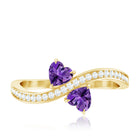 Natural Heart Shape Amethyst Toi Et Moi Engagement Ring with Diamond AAA - Rosec Jewels