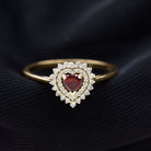 Rosec Jewels-Real Garnet Heart Shaped Engagement Ring with Diamond Double Halo