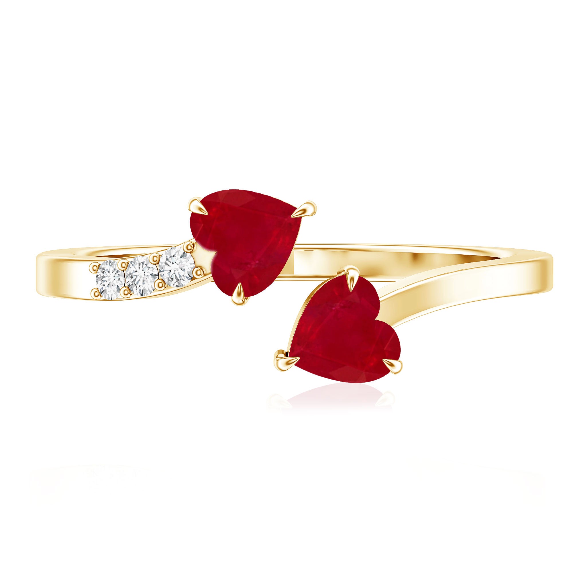 Real Heart Shape Ruby Toi Et Moi Promise Ring with Diamond AAA - Rosec Jewels