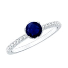 Rosec Jewels-Lotus Basket Set 0.9 Carat Blue Sapphire Solitaire Promise Ring with Diamond