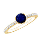 Rosec Jewels-Lotus Basket Set 0.9 Carat Blue Sapphire Solitaire Promise Ring with Diamond