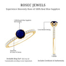 Rosec Jewels-Lotus Basket Set 0.9 Carat Blue Sapphire Solitaire Promise Ring with Diamond