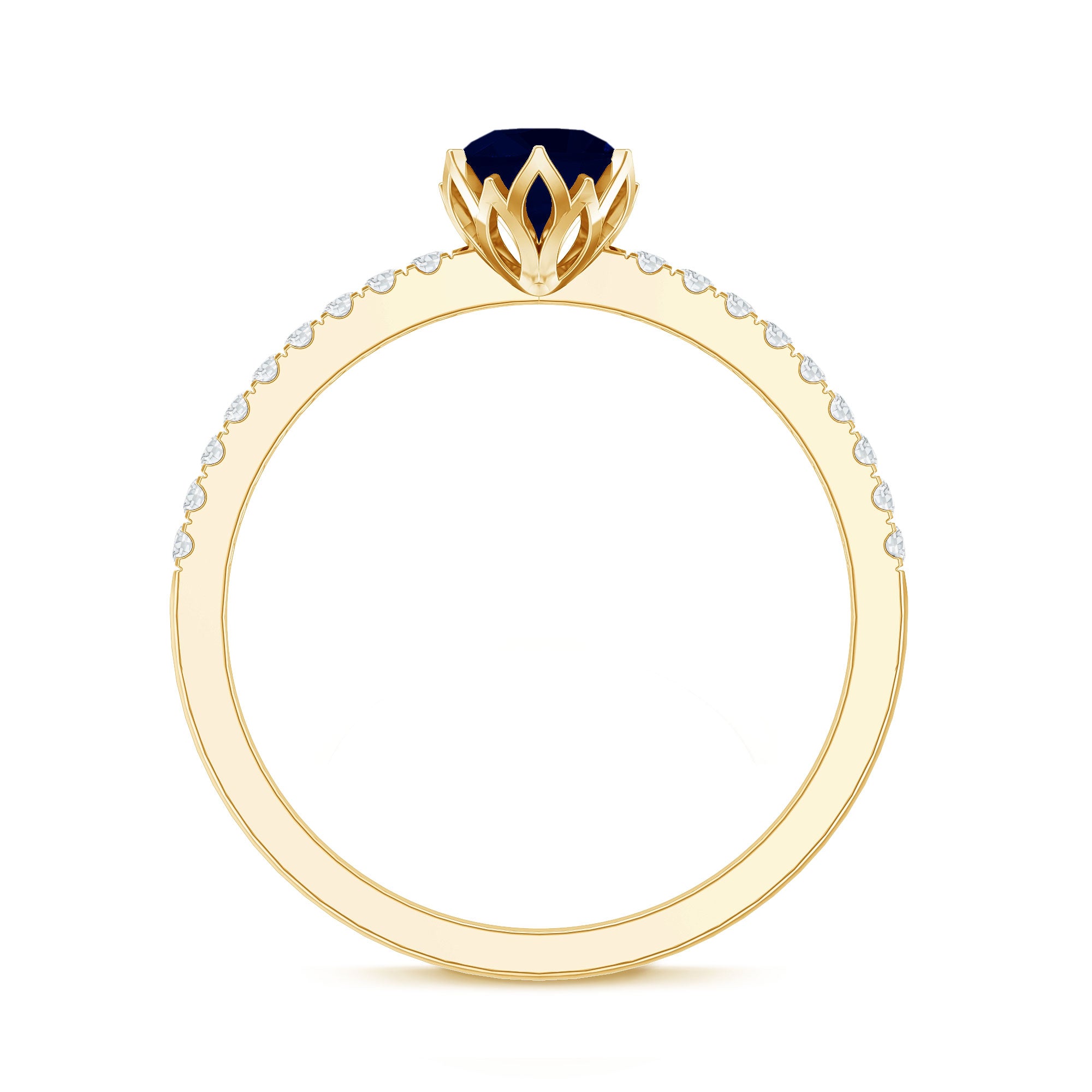 Rosec Jewels-Lotus Basket Set 0.9 Carat Blue Sapphire Solitaire Promise Ring with Diamond