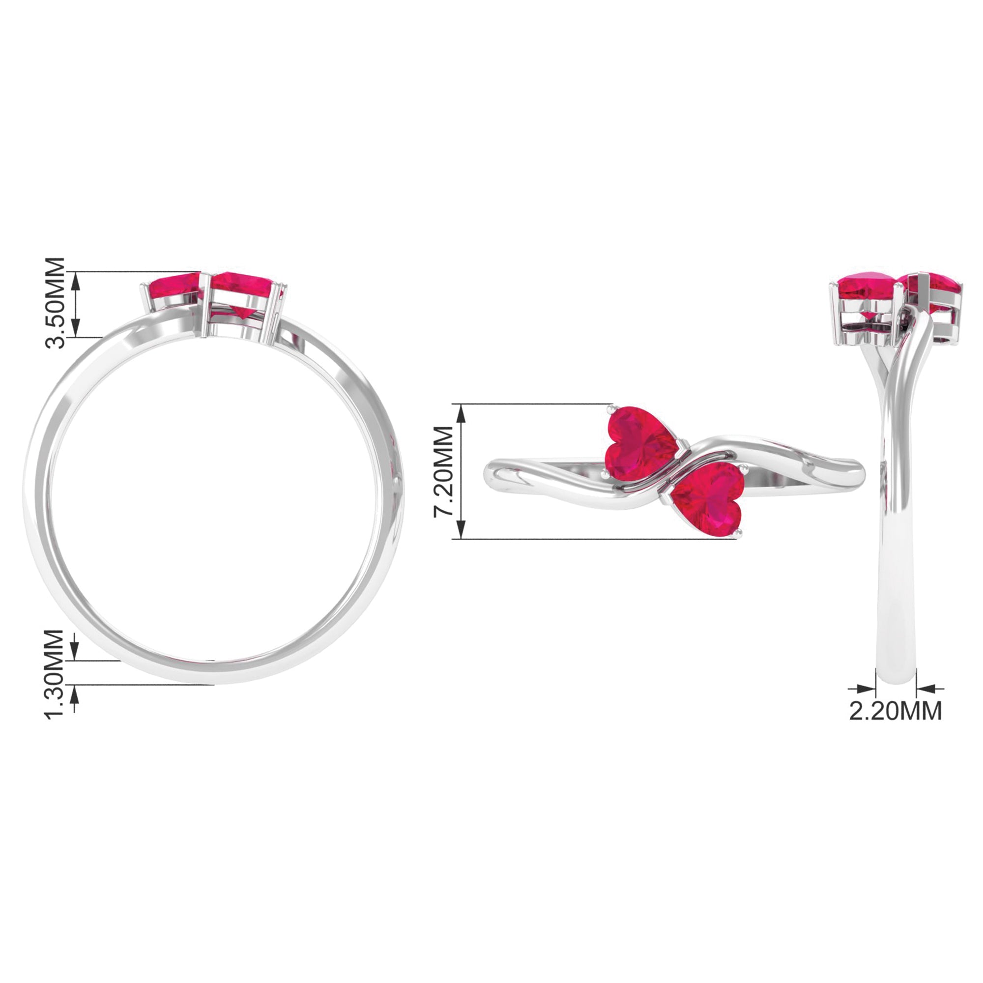 Natural Ruby Toi Et Moi Heart Promise Ring for Women AAA - Rosec Jewels