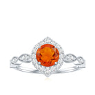Vintage Style Fire Opal Engagement Ring with Diamond Accent AAA - Rosec Jewels