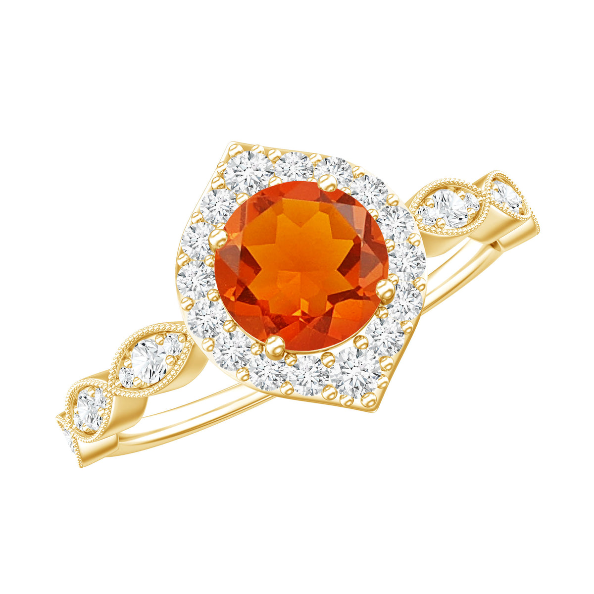 Vintage Style Fire Opal Engagement Ring with Diamond Accent AAA - Rosec Jewels